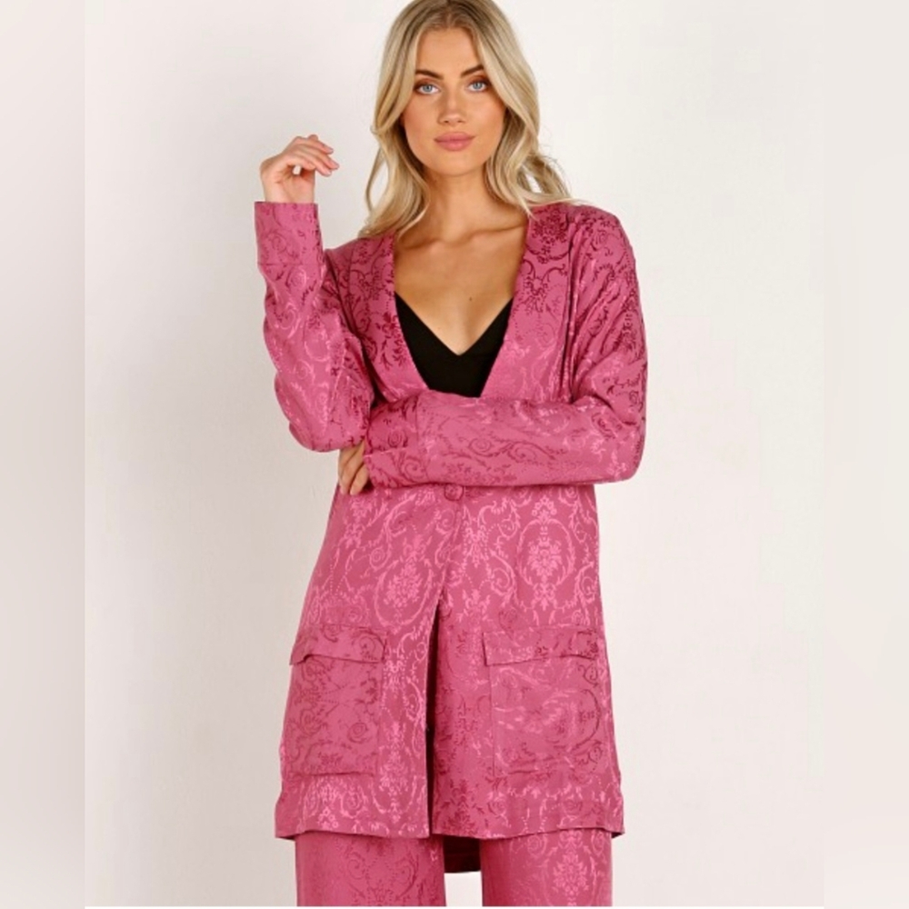 NWT For Love And Lemons Lara Pink Paisley 80's Style Blazer Jacket Satin Small